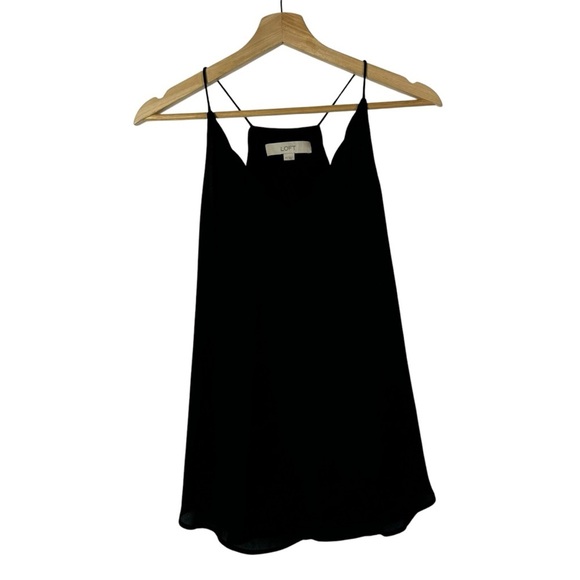 Ann Taylor LOFT Black Scallop Neck Racerback Tank XS - Picture 1 of 3